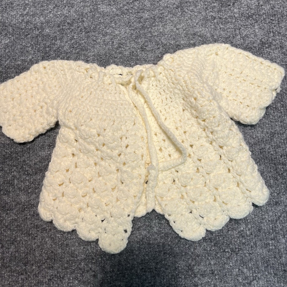 Handmade Baby Cream Off White Crochet Tie Front Cardigan Sweater Adorable